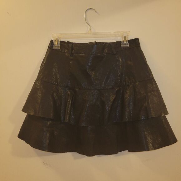 ZARA distressed black faux leather button down skirt  size md - Picture 3 of 4